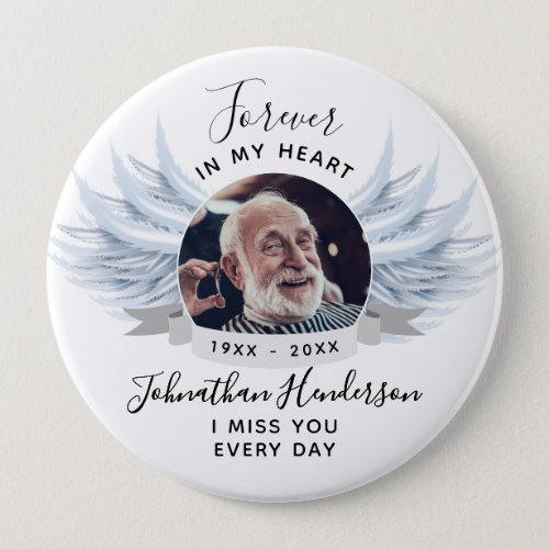 Forever In My Heart Angel Wings Photo Funeral Button