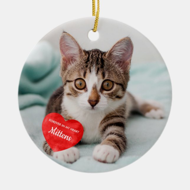 Forever In My Heart -Custom Cat Pet Memorial Ceramic Ornament (Front)