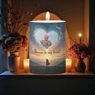 Forever in my heart! Heart and clouds, memorial Pillar Candle