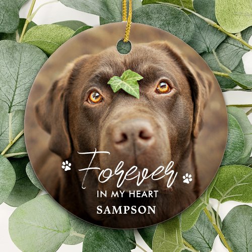 Forever in my Heart _ Paw Prints Pet Dog 2 Photo Ceramic Ornament