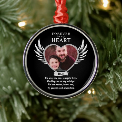 Forever In My Heart Photo Memorial Guardian Angel  Metal Ornament