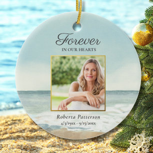 Forever in Our Heart Beach Funeral Memorial Photo Ceramic Ornament