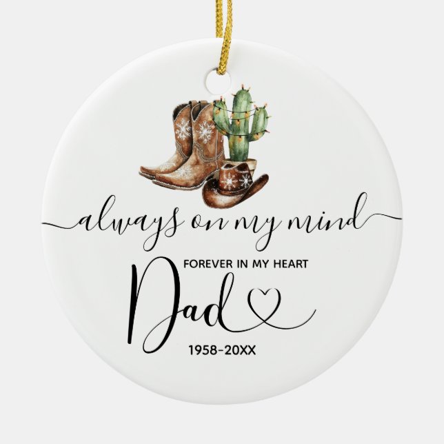 Forever in Our Heart Cactus Cowboy Memorial Ceramic Ornament (Front)