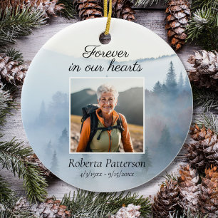 Forever in Our Heart Nature Hike Memorial Photo Ceramic Ornament