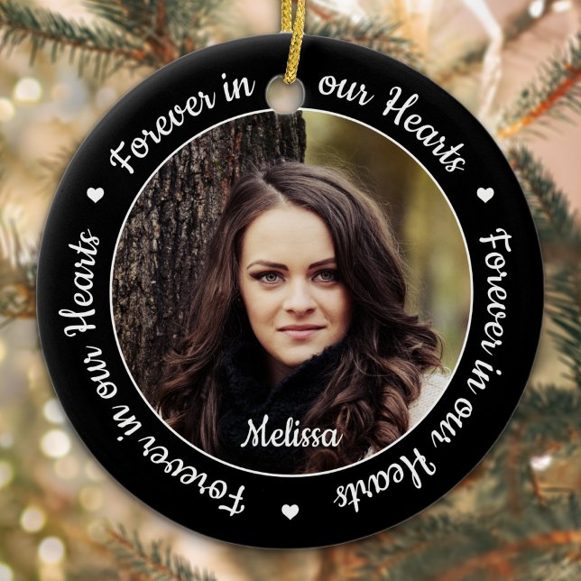 Forever in our Hearts 2 Photo Keepsake Memorial Ceramic Ornament (Creator Uploaded)