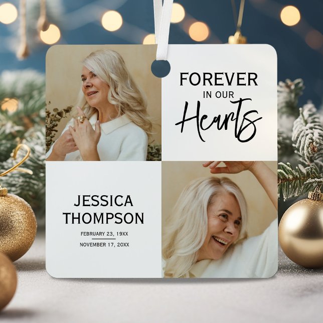 Forever in our Hearts 4 Photo Memorial Metal Ornament (Creator Uploaded)
