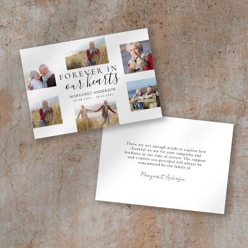 Forever in Our Hearts 6 Photo Funeral  Thank You Card