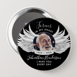 Forever In Our Hearts Angel Wings Photo Funeral Button