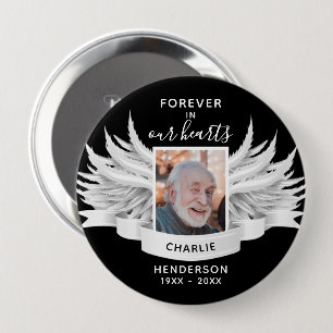 Forever In Our Hearts Angel Wings Photo Funeral Button