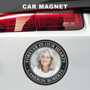 Forever in our hearts black border photo memorial car magnet