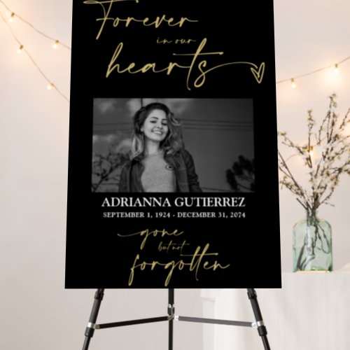 Forever in Our Hearts Black Gold Memorial Photo Foam Board