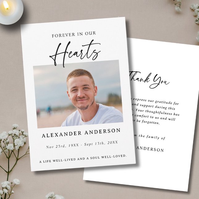 Forever in Our Hearts Black White Memorial Funeral Thank You Card (Creator Uploaded)