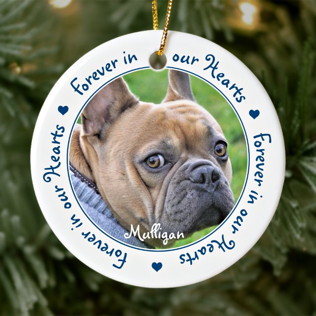 Forever in our Hearts Blue Dog Photo Pet Memorial Ceramic Ornament (Creator Uploaded)