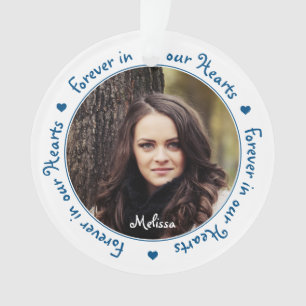 Forever in our Hearts Blue Family Photo Memorials Ornament