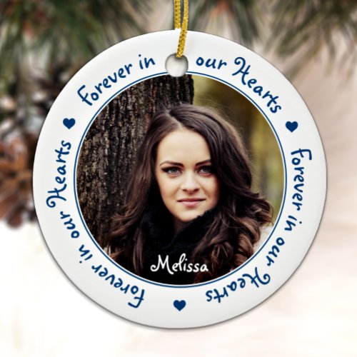 Forever in our Hearts Blue Photo Keepsake Memorial Ceramic Ornament