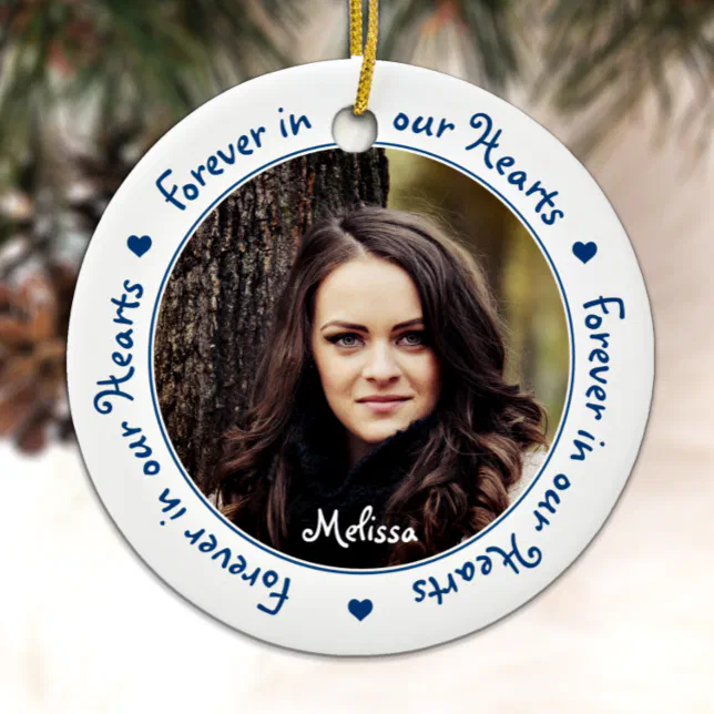 Forever in our Hearts Blue Photo Keepsake Memorial Ceramic Ornament ...