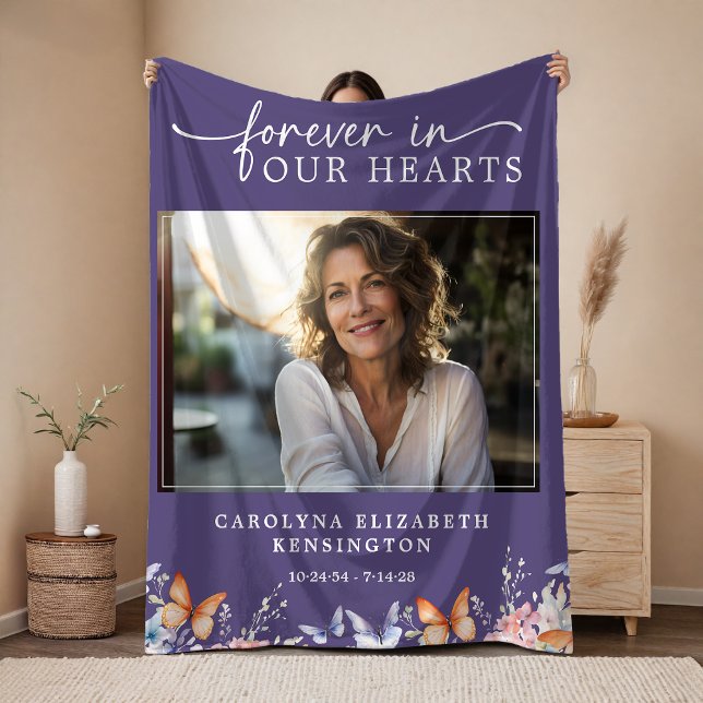Forever in Our Hearts Butterfly Floral Memorial Fleece Blanket (Forever in Our Hearts Butterfly Floral Memorial Fleece Blanket)