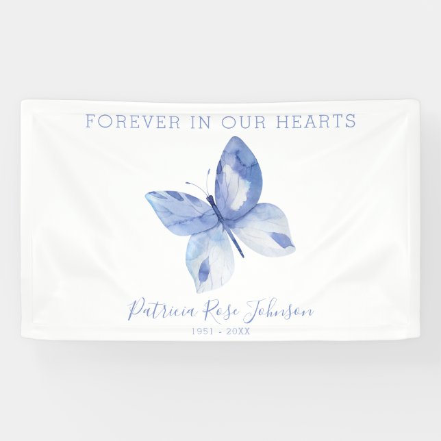 Forever in Our Hearts Butterfly Funeral Banner (Horizontal)