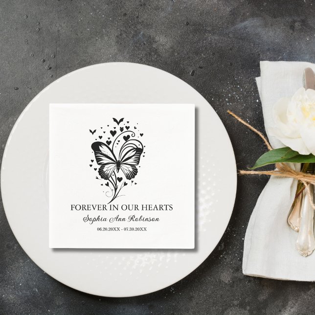 Forever In Our Hearts Butterfly Funeral Memorial Napkins (Creator Uploaded)