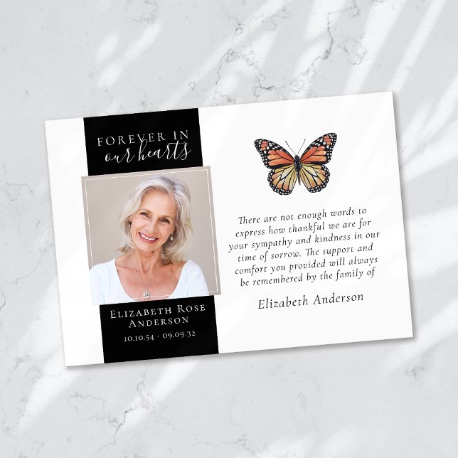 Forever in Our Hearts Butterfly Photo Sympathy Thank You Card (Creator Uploaded)