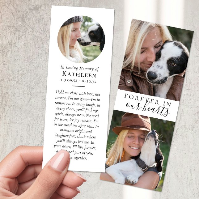 Forever in Our Hearts Calligraphy 3 Photo Funeral Bookmarks (Creator Uploaded)
