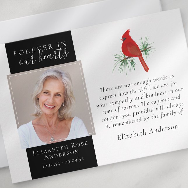Forever in Our Hearts Cardinal Photo Sympathy Thank You Card (Creator Uploaded)