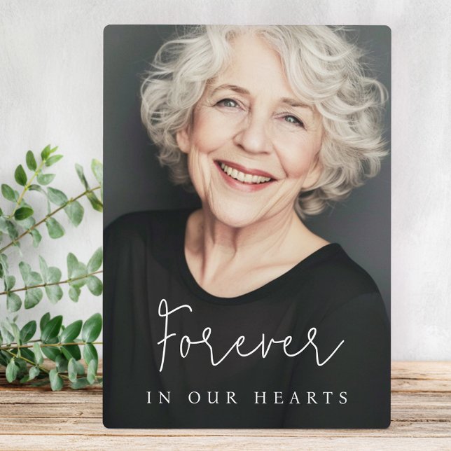 Forever in our hearts casual script memorial photo plaque (Forever in our hearts casual script memorial photo plaque)