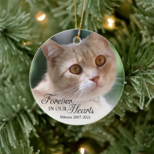 Forever In Our Hearts Cat Photo Ceramic Ornament