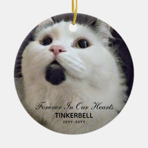 Forever In Our Hearts Cat Photo Name Pet Memorial  Ceramic Ornament