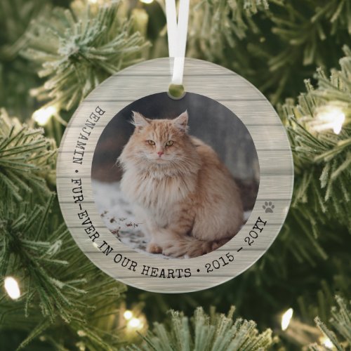 Forever in Our Hearts Cat Photo Pet Memorial Glass Ornament