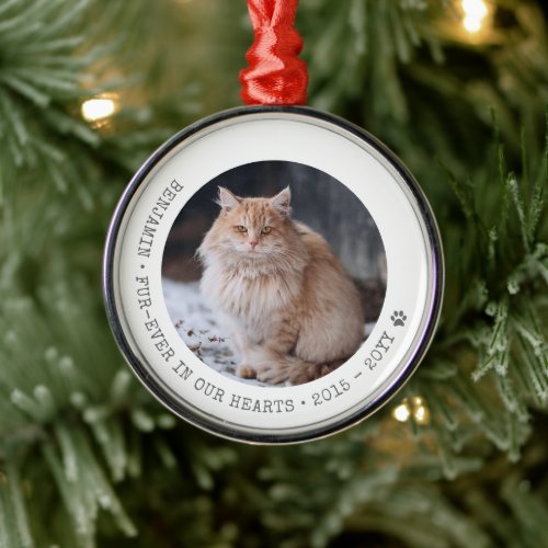 Forever in Our Hearts Cat Photo Pet Memorial Metal Ornament