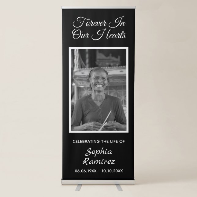 Forever In Our Hearts Celebration Of Life Funeral Retractable Banner (Front)