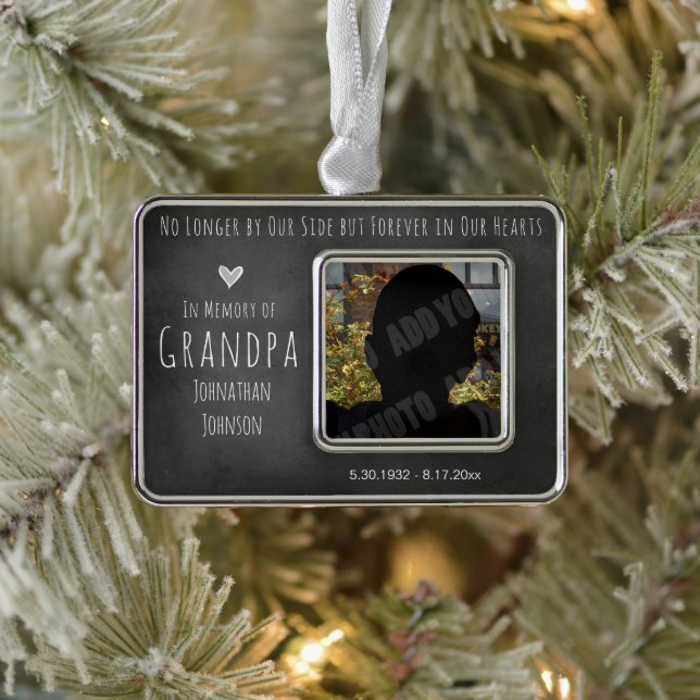 Forever in Our Hearts Chalkboard Photo Christmas Ornament (Tree)