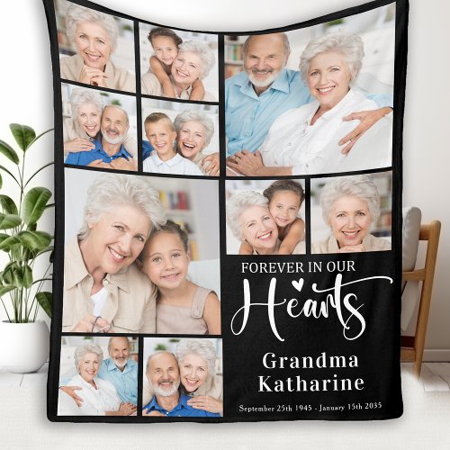 Forever in our Hearts Custom 10 Pictures Memorial Fleece Blanket