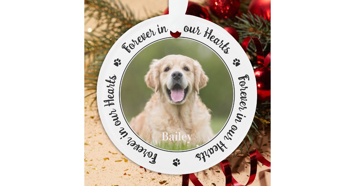 Forever In Our Hearts Custom 2 Photo Pet Memorial Ornament | Zazzle