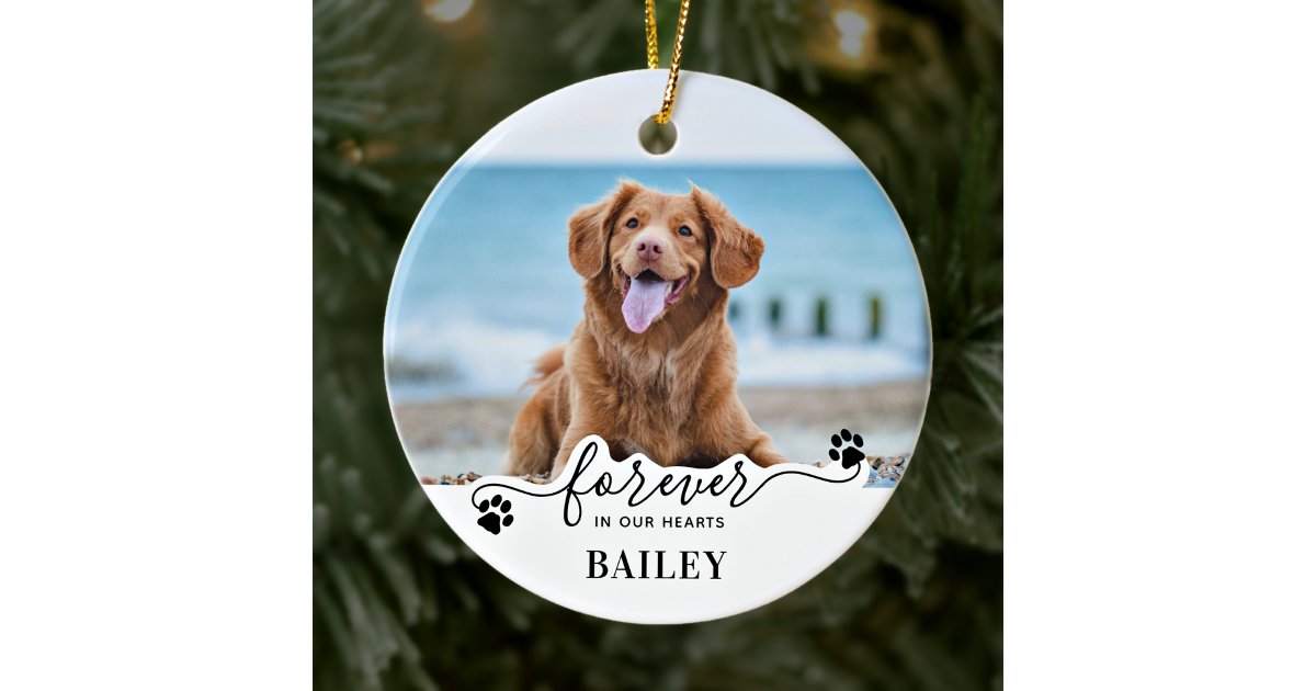 Forever in our Hearts - Custom Dog Pet Memorial Ceramic Ornament | Zazzle