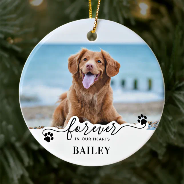 Forever in our Hearts - Custom Dog Pet Memorial Ceramic Ornament | Zazzle
