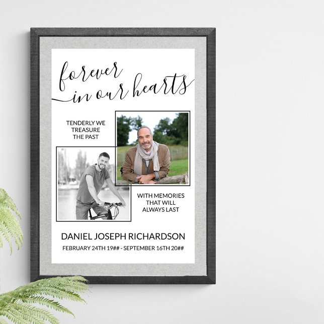 Forever in our Hearts Custom Photo Memorial Verse Poster (Funeral memorial poster to order professionally printed or as a printable digital download)