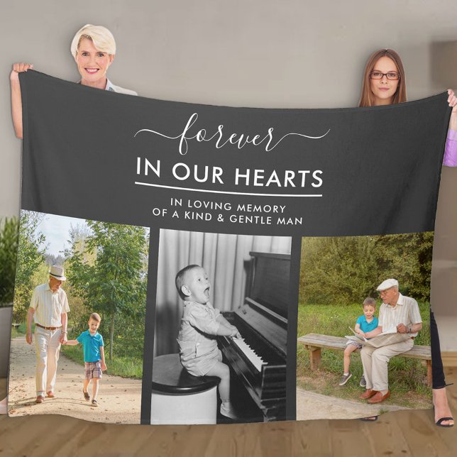 Forever in our Hearts Dark Grey Remembrance Photo Fleece Blanket (Creator Uploaded)