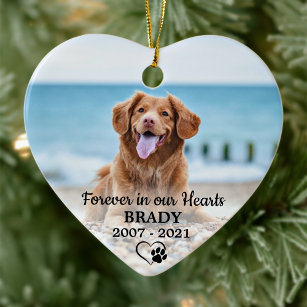 Forever in our Hearts Dog 2 Photo Pet Memorial Ceramic Ornament