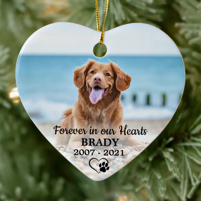 Forever in our Hearts Dog 2 Photo Pet Memorial Ceramic Ornament | Zazzle