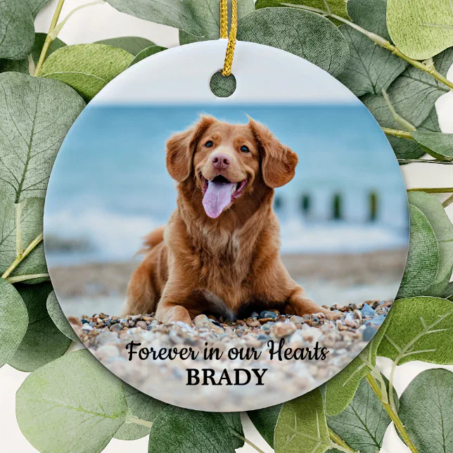 Forever in our Hearts - Dog 2 Photo Pet Memorial Ceramic Ornament | Zazzle
