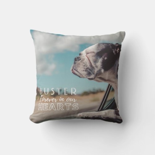 Forever in Our Hearts Dog Pet Photo Memorial Throw Pillow