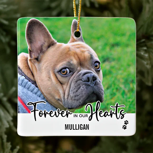 Forever in our Hearts - Dog Photo Pet Memorial Ceramic Ornament | Zazzle