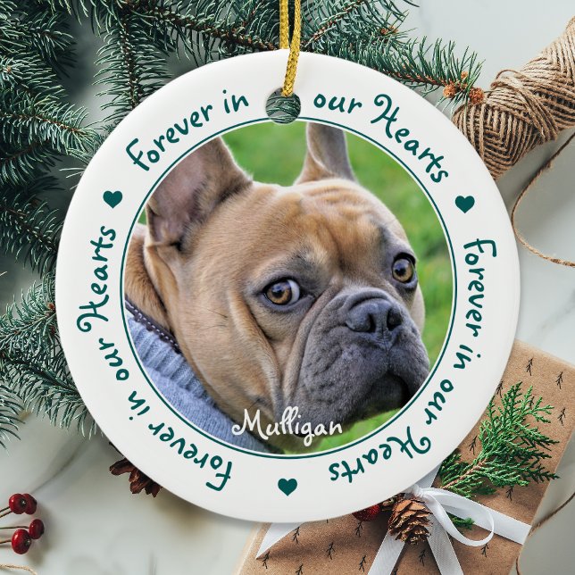 Forever in our Hearts Dog Photo Pet Memorial Ceramic Ornament (Creator Uploaded)