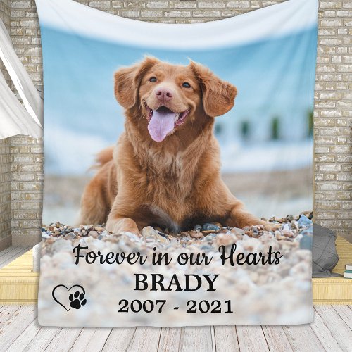 Forever in our Hearts Dog Photo Pet Memorial Fleece Blanket