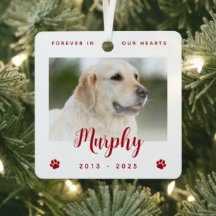 Forever In Our Hearts Dog Photo Pet Memorial Metal Ornament