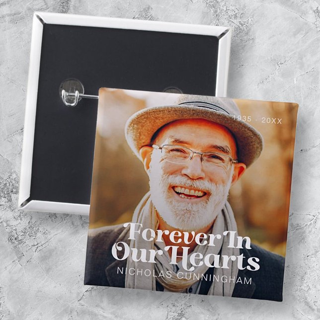 Forever In Our Hearts Elegant Photo Memorial Button (Creator Uploaded)