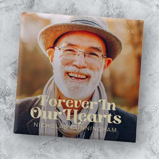 Forever In Our Hearts Elegant Photo Memorial Button (Creator Uploaded)