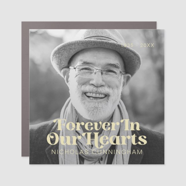 Forever In Our Hearts Elegant Photo Memorial Car Magnet (Front)